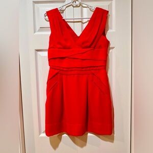 BCBGeneration Coral/poppy Ruched Mini Dress V-Neck Cocktail. Size 10. NWT
